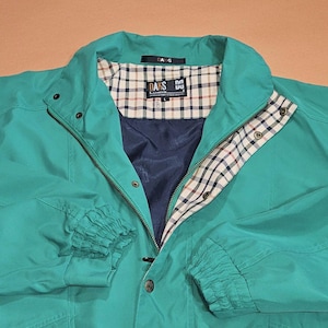 DAKS London Green Bomber Jacket Large Harrigton Style Windbreaker Plaid Trim