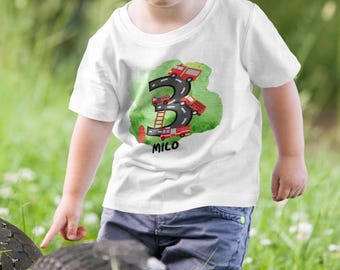 Personalized Fire Truck Birthday Tee: Kids' 3rd Birthday Gift