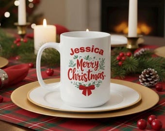 Personalized Merry Christmas Ceramic Coffee Mug, Holiday Gift