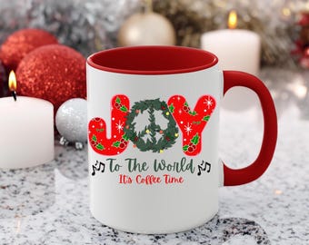 Peace Sign Christmas Coffee Mug: Joy to the World Holiday Cup