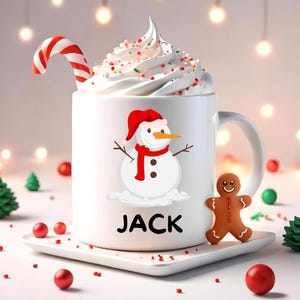 Taza de cerámica con forma de muñeco de nieve, taza de café o chocolate caliente personalizada para Navidad, regalo de invierno para las fiestas, taza de té acogedora con forma de muñeco de nieve, taza navideña personalizada