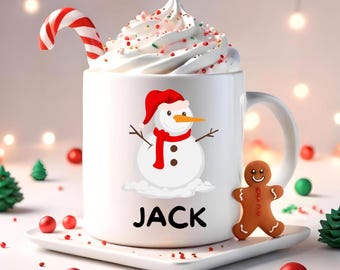 Personalized Snowman Christmas Mug, Holiday Coffee Cup
