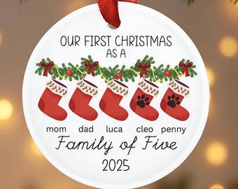 Personalized Family Christmas Acrylic Ornament with Ribbon for Holiday Tree Decor, Gift for Parents, Grandparents, Custom Name Holiday Decor