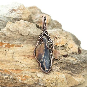 Custom Wire Wrap Pendant &quot;Oregon Coast&quot; // Antiqued Copper, Polished Shell Pendant // Necklace for Men and Women-FREE SHIPPING