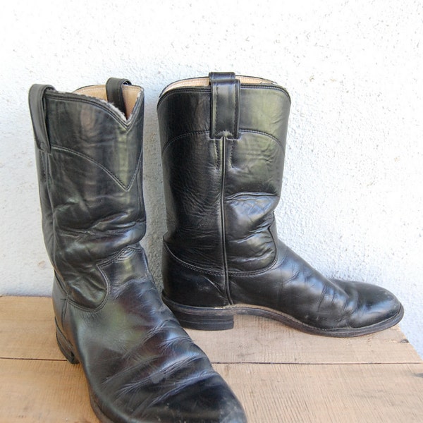 Vintage black JUSTIN cowboy boots men size 8D women size 9 1/2 euro 41