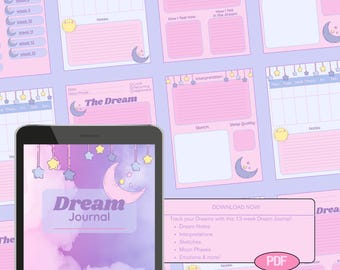 Dream Journal Printable PDF | Moon Phase Notebook for sleep log and lucid dreaming | Hyperlinked Digital Download