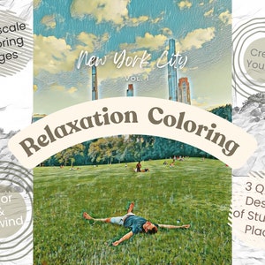 New York City Inspired Relaxation Coloring Pages for Adults: 3 Designs with Palette Ideas | Grayscale | Relax, Color and Create Wall Art