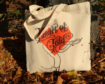 Neil Young 'Heart of Gold' XL Canvas Tote Bag, Hand Screen Printed