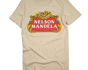 Stella Artois T Shirt x Nelson Mandela hand screen printed womens beer parody tee