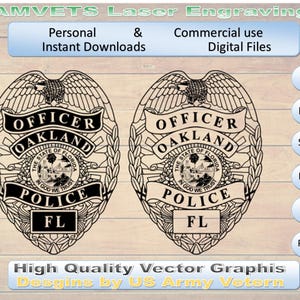 Oakland FL politiebadge svg, ai, lbrn, png, dxf digitale bestanden