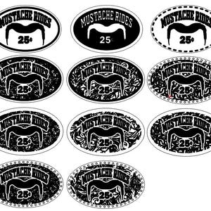 Moustache Rides Hat Patch 11 Design-Vorlage, benutzerdefinierte Formen Schriftrolle, mit Stitch Hole-Line SVG, Leder-Kunstleder Aufnäher.