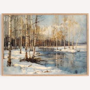 Frozen Serenity: A Winter Landscape Painting, Wall Decor, Prints, Horizontal Print, Oil Painting, Wall Art Prints