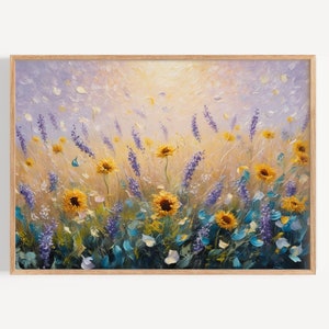 Vibrant Wildflower Field Painting, Wall Decor, Prints, Coastal Print, Horizontal Print, Oil Painting, Wall Art Prints