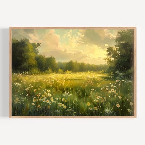 Captivating Wildflower Field Painting, Wall Decor, Prints, Horizontal Print, Oil Painting, Wall Art Prints