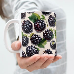 Blackberry Color Ceramic Mug - Fruit Cups, Sweet Blackberry Drawing, Blackberries Pattern, Fruit Decor, Summer Vibes, Fresh Berries