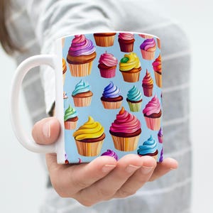Cupcake Coffee Ceramic Mug - Colorful Cupcakes, Cupcake Decor, Dessert Mug, Mini Cupcakes, Muffin Mug, Rainbow Cupcakes, Yummy Cupcake