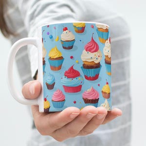 Rainbow Cupcakes Ceramic Mug - Colorful Cupcakes, Cupcake Decor, Dessert Mug, Mini Cupcakes, Muffin Mug, Cupcake Coffee, Yummy Cupcake