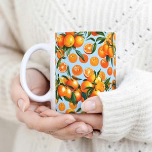 Orange Fresh Ceramic Mug - Fruit Cup, Orange Artwork, Fruit Pattern, Oranges Themed Cup, Citrus Lover Mug, Beautiful Cup