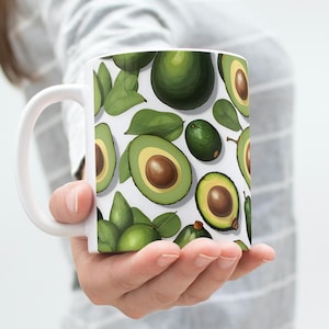 Cute Avocado Ceramic Mug - Fresh Avocado, Avocado Drawing, Avocado Green, Avocado Slices, Avocado Cup, Avocado Lover Gift, Hass Avocado