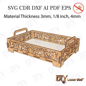 Flower Tray svg,  Assembly without Glue, Rectangle Tray, Laser Cut Wooden Tea Coffee Tray dxf, ai, pdf, eps, cdr