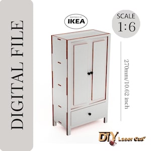 Digital File Wardrobe 1/6 Scale, for dolls to up 12 inch, Furniture For 1:6 Dollhouse Laser cut SVG, 3mm material, dxf, pdf, ai, cdr, eps