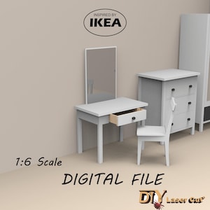 Dressing Table 1/6 Scale, Furniture For 1:6 Dollhouse Laser Cut SVG, 3mm, Miniature Dollhouse Furniture, Doll 12inch, svg, pdf, ai, dxf, cdr