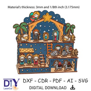 Nativity Scene Laser Cut File, Christmas decoration svg, Led night light, Large Christmas decor for living room 3mm, 1/8in, dxf, svg, cdr,ai