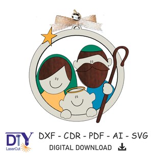 Nativity Christmas Ornament Laser Cut File, three-layer Christmas tree decoration, Paint it Yourself Christmas Kit, ai, pdf, svg, cdr, dxf