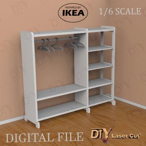 Puppenschrank Organizer Laser Cut Datei, Kleiderstange svg, Puppengarderobe 1/6 Puppenschrank dxf, Barbie Möbel, pdf, eps, ai, cdr