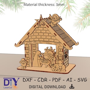 Nativity Scene Christmas Laser Cut File SVG, Desk Decoration, Nativity Set, Christmas Nativity, Christmas, Baby Jesus, Unique Gift, dxf, ai