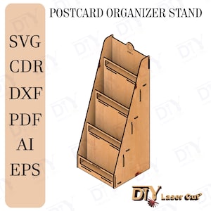 Estantes de venta minorista para postales, archivo cortado con láser, expositor de madera para tarjetas de felicitación, expositor de 4 niveles, SVG, CDR, DXF