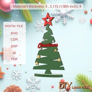 Modern Christmas Tree Laser Cut File, Wooden decoration, Small Christmas Tree, 3mm, 1/8in, 3.175mm, 4mm for CNC machine, svg, cdr, dxf, eps