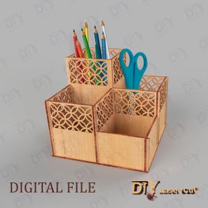 Desk Organizer Laser Cut File, Geometric Pencil Stand dxf, Pen Holder Laser Cutting Template, cdr, pdf, ai, eps