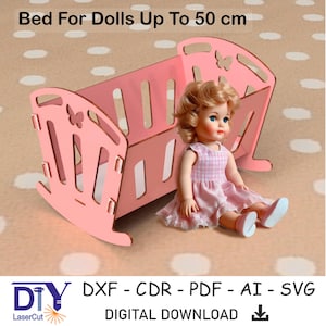 Holz Wiege für Puppen 1/4 Digitale Datei, Krippe für große Puppe, Large Bad svg, Laser cut Datei, dxf, cdr, ai, pdf