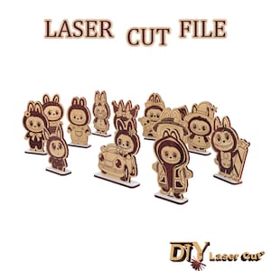 Set of 12 Labubu Miniature SVG, Engraving Templates , Cute Laser Cut File for Kids, svg, ai, pdf, eps, cdr, dxf