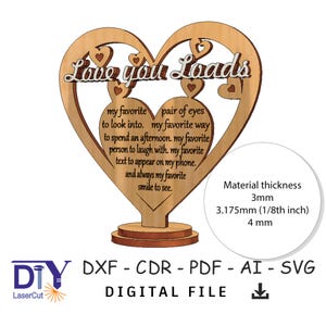 Heart on Stand for Valentine&#39;s Day svg, Laser Cut, SVG Files , Gifts for Girls Who Love Signs, Valentine&#39;s Day Gift, svg, pdf, dxf, ai, cdr
