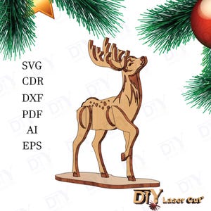 Laser Cut Christmas Deer 3D puzzle svg, Compact Figure, ai, pdf, cdr, dxf, eps
