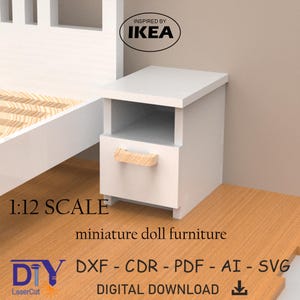 Digital File Bedside table 1/12 Scale, Furniture For 1:12 Dollhouse Laser cut SVG, 3mm material