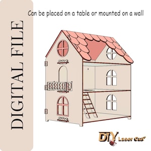 Dollhouse Shelf or Wall-Mounted Dollhouse Laser Cut, Three-Story Dollhouse with Attic, 1:12 scale, for Doll to 8 inch, dxf, svg, pdf, ai,cdr
