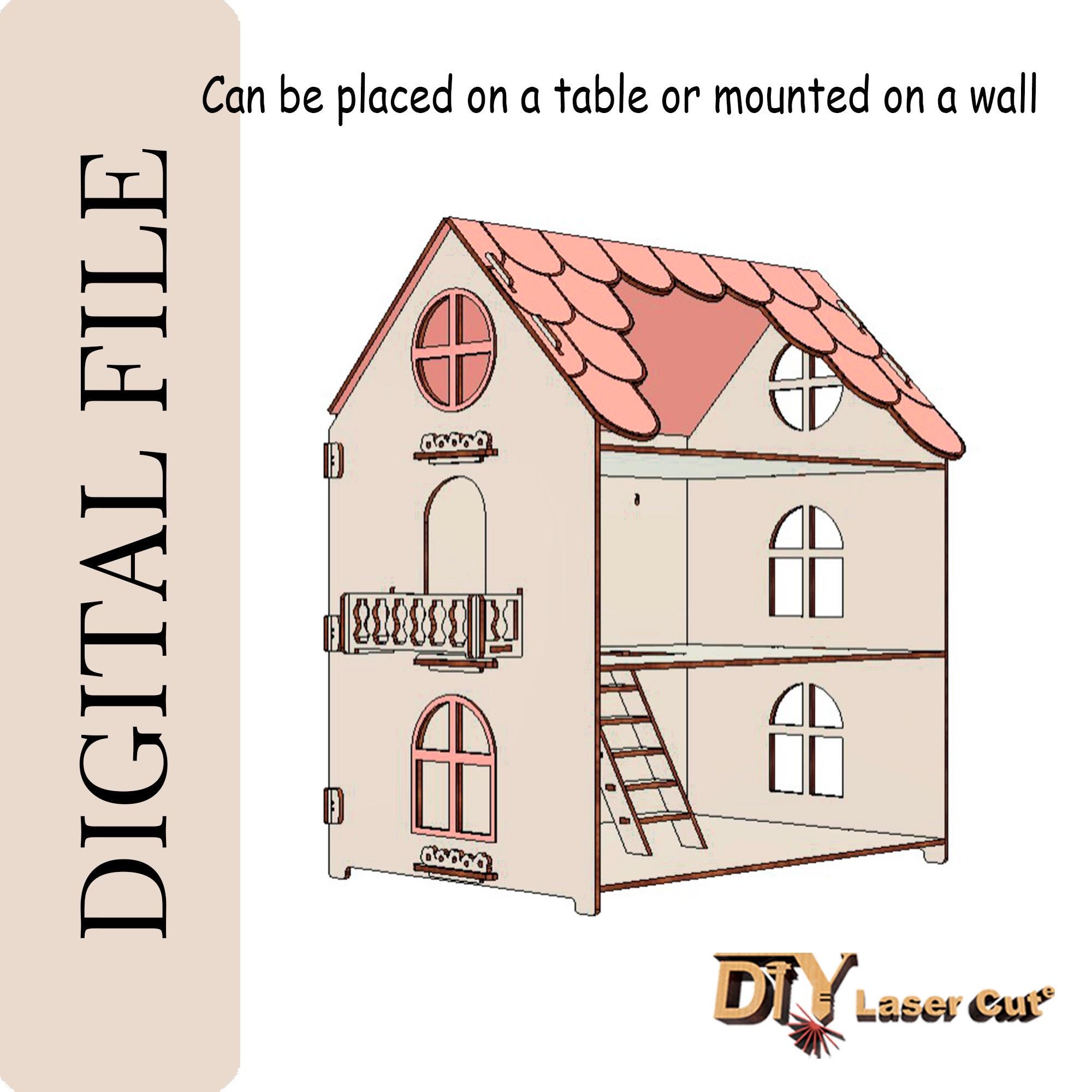 Dollhouse Shelf or Wall-mounted Dollhouse Laser Cut, Three-story