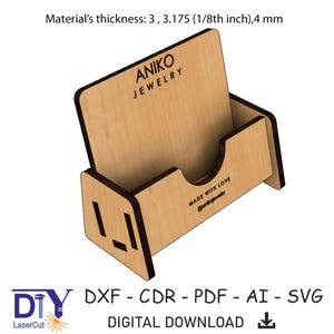 Archivos cortados con láser para portatarjetas de presentación, 3 mm, 1/8 de pulgada, 4 mm Archivos vectoriales para corte por láser, Accesorios de escritorio de madera, cdr, ai, pdf, svg, dxf