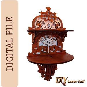 Decorative Wall Shelf Laser Cut, Two-tier shelf Floral Design,  Laser Cutting Template, svg, cdr, dxf, eps, ai, pdf