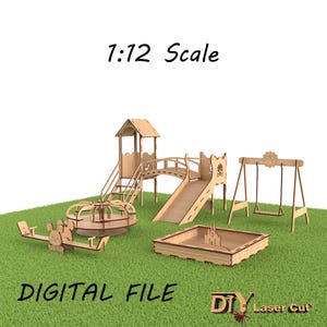 Miniature Playground Set - Complete 1:12 Scale Play Area for Dolls - Laser Cut Files