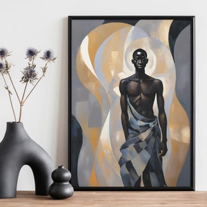 African Male Figurative Painting, Abstract, Surreal, Portrait, African Art, Wall Art, Matte Canvas or Framed, Ready to Hang