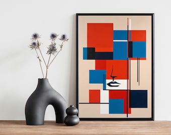 Arte moderna astratta, arte murale audace, Bauhaus, forme geometriche, audace, Bauhaus incorniciato, arte murale, stampa artistica verticale incorniciata