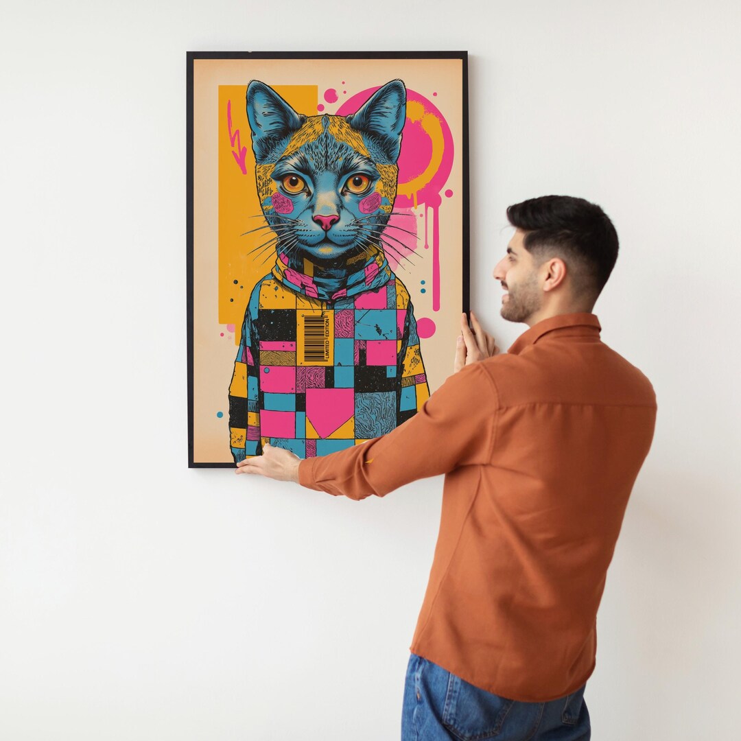 Pop Art Cat Illustrations, Color Block Cat, Print Poster/ Framed ...