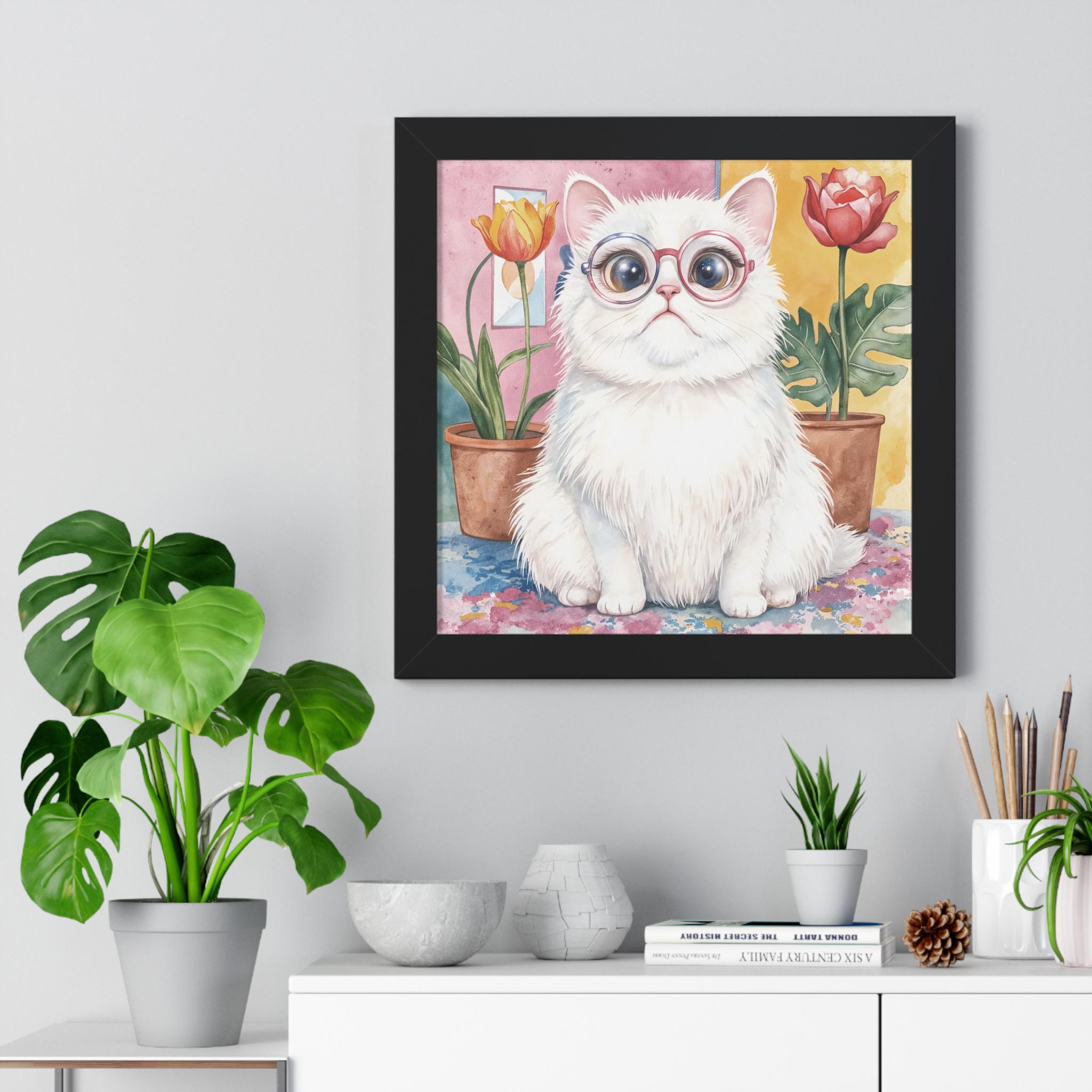 猫の絵画 メガネをかけた白猫 アートパネル アート・写真 猫の絵画 メガネをかけた白猫 アートパネル