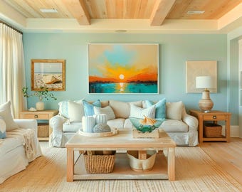 Sunset on the Lake, Impasto, Bold Vibrant Vibe, Brushstrokes Modern Art Print, Wall Art, Gallery Canvas Wraps, Horizontal Frame