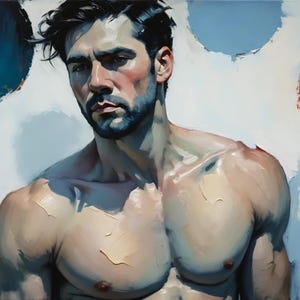 Evocative Painting, Emotional Male Portrait, Bauhaus Wall, Geometric Background, Art Print, Wall Art Decor, Gallery Canvas Wraps