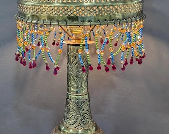 Moroccan pierced brass Lamp handmade Brass metal beaded boho table lamp moorish